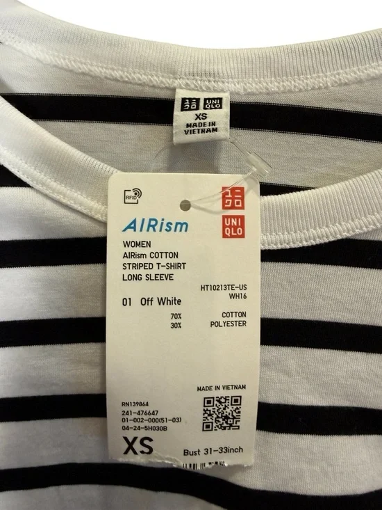 Uniqlo Airism Striped Fisherman-core Long Sleeve Cotton Tee Sz XS - Picture 3 of 8